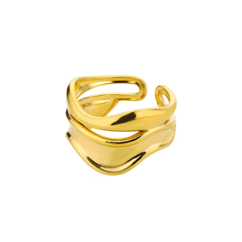 Anillo Ola Dorado - Acero Inoxidable - BellaLuxe