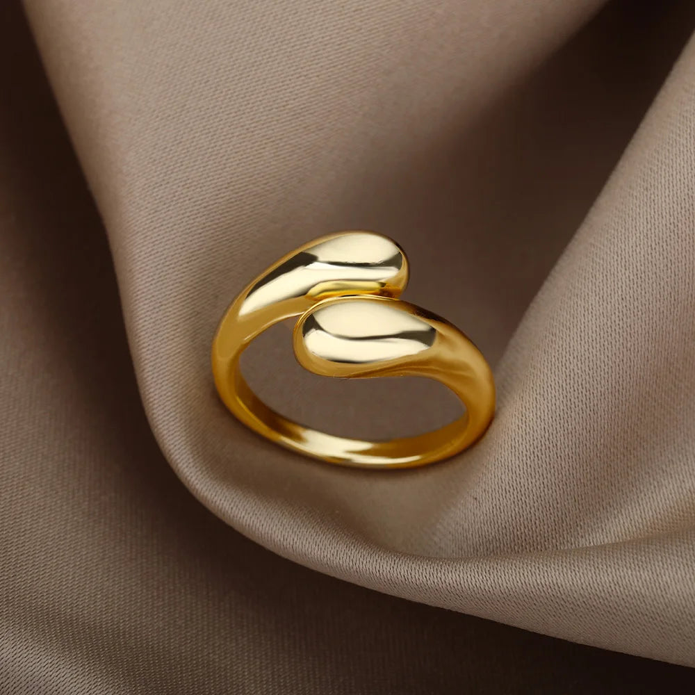 Anillo Ola Dorado - Acero Inoxidable - BellaLuxe