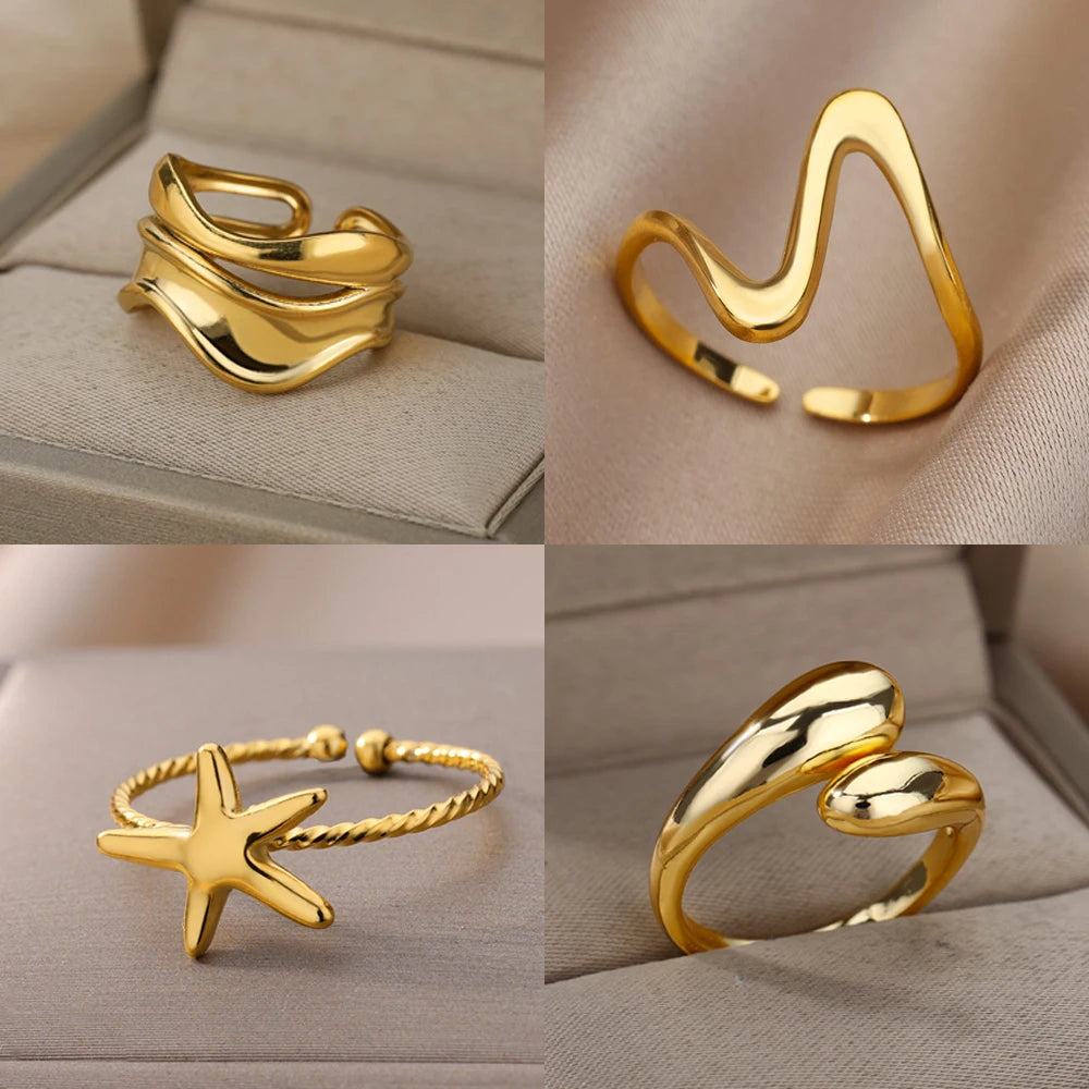 Anillo Ola Dorado - Acero Inoxidable - BellaLuxe